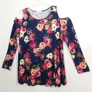 a.gain rose floral cold shoulder tunic top 2XL